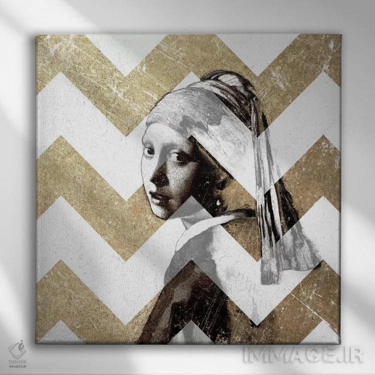 تابلو دختر با گوشواره مروارید شماره دوازده اثر فایو بای فایو کالکتیو - نمای روبهرو روی دیوار