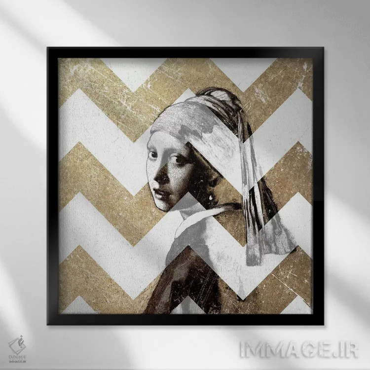 تابلو دختر با گوشواره مروارید شماره دوازده اثر فایو بای فایو کالکتیو - نمای قابدار مشکی