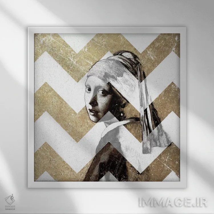 تابلو دختر با گوشواره مروارید شماره دوازده اثر فایو بای فایو کالکتیو - نمای قابدار سفید