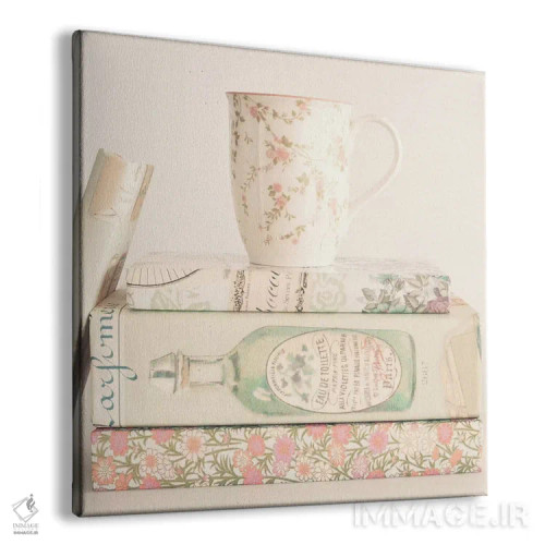 تابلو کتابهای پاستلی و چای اثر کارولین مینت - نمای پرسپکتیو محصول