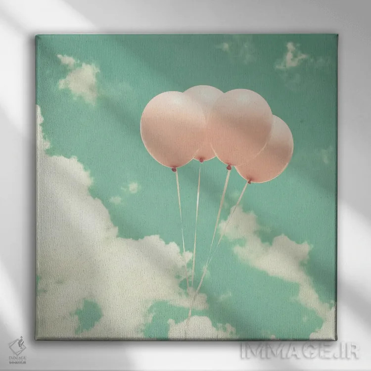 تابلو بادکنکهای صورتی در آسمان اثر کارولین مینت - نمای روبهرو روی دیوار
