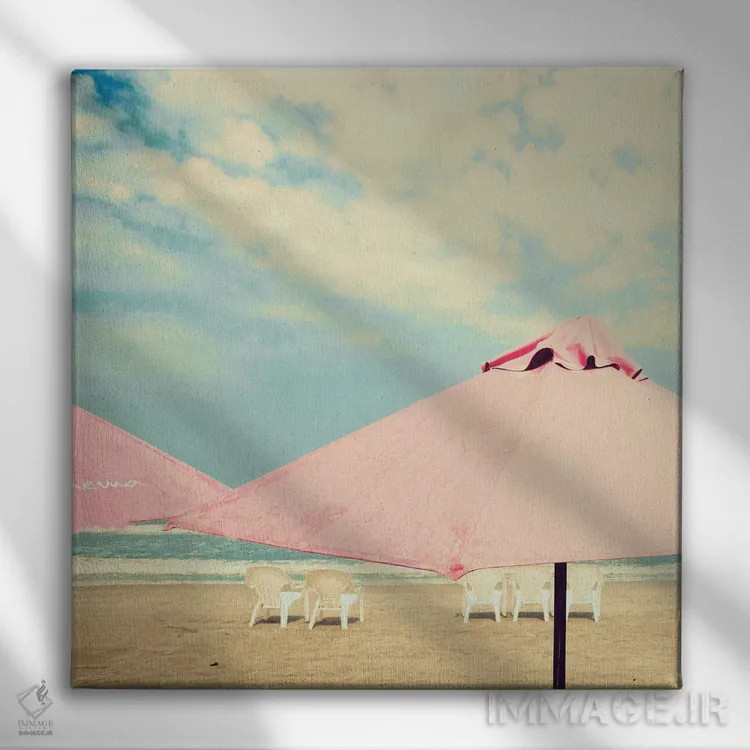 تابلو چترهای صورتی اثر کارولین مینت - نمای روبهرو روی دیوار