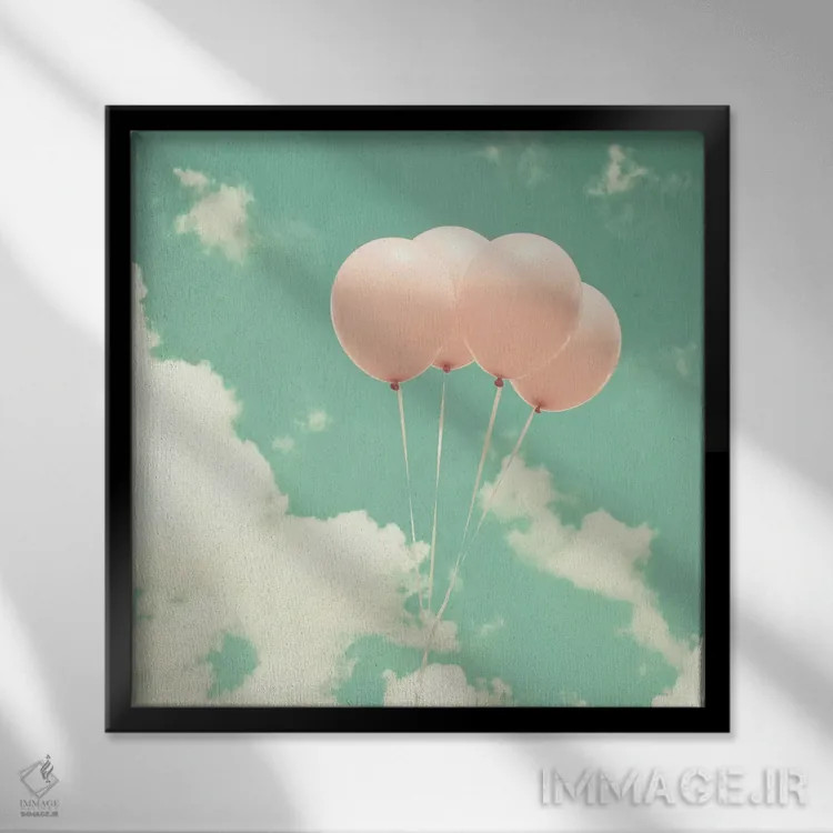 تابلو بادکنکهای صورتی در آسمان اثر کارولین مینت - نمای قابدار مشکی