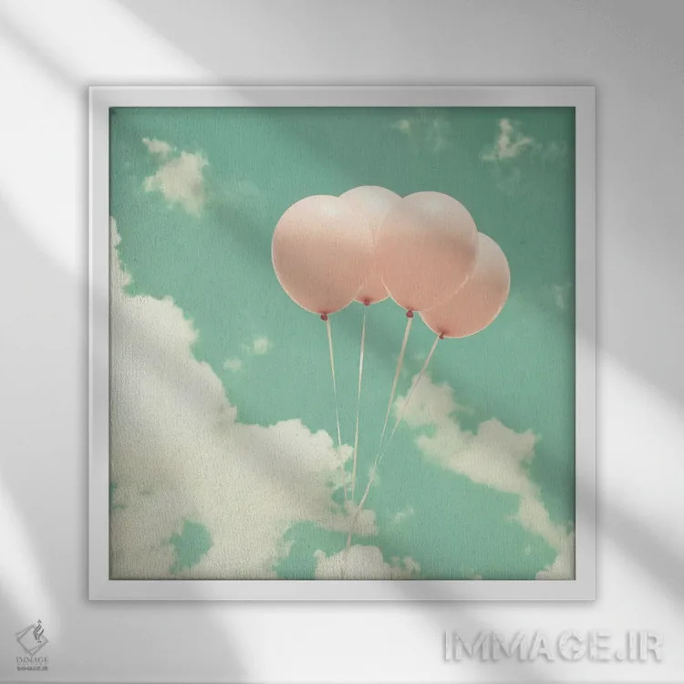 تابلو بادکنکهای صورتی در آسمان اثر کارولین مینت - نمای قابدار سفید