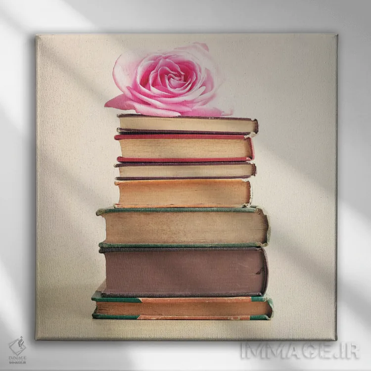 تابلو گل رز و کتابها اثر کارولین مینت - نمای روبهرو روی دیوار
