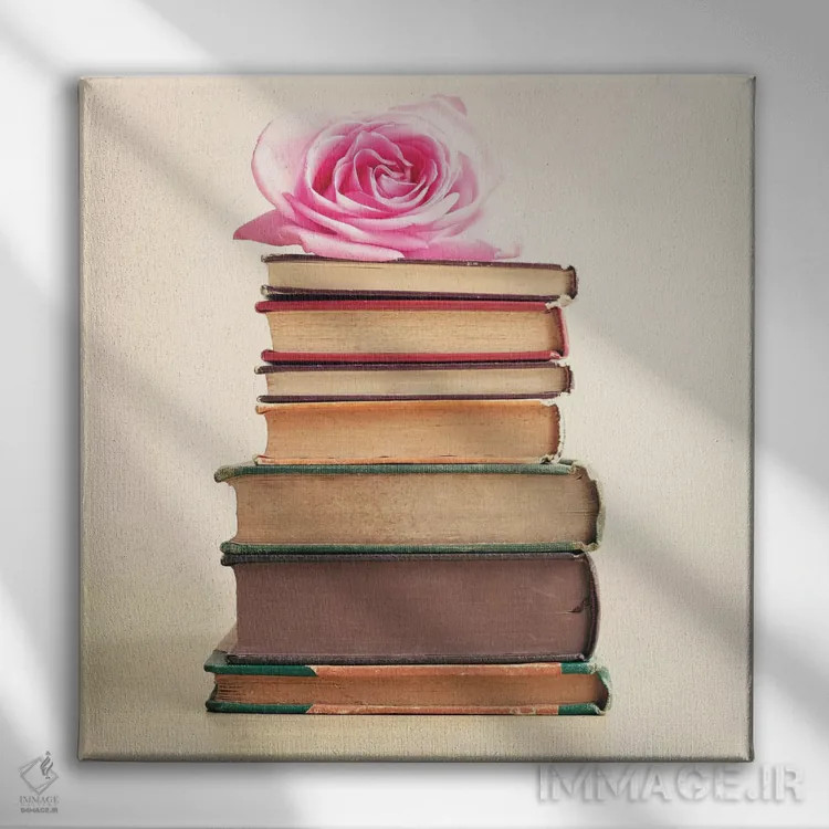 تابلو گل رز و کتابها اثر کارولین مینت - نمای روبهرو روی دیوار
