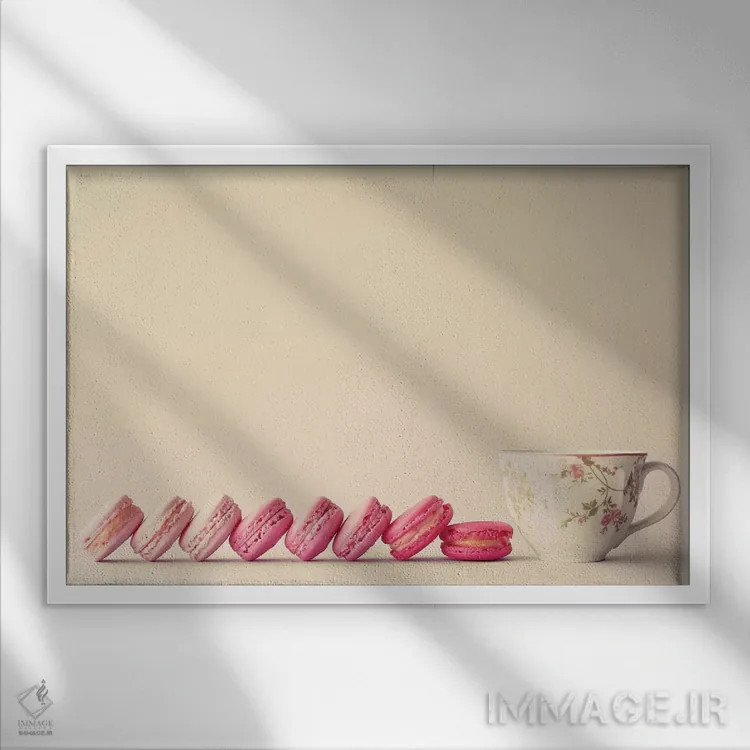 تابلو چای و ماکارونها اثر کارولین مینت - نمای قابدار سفید