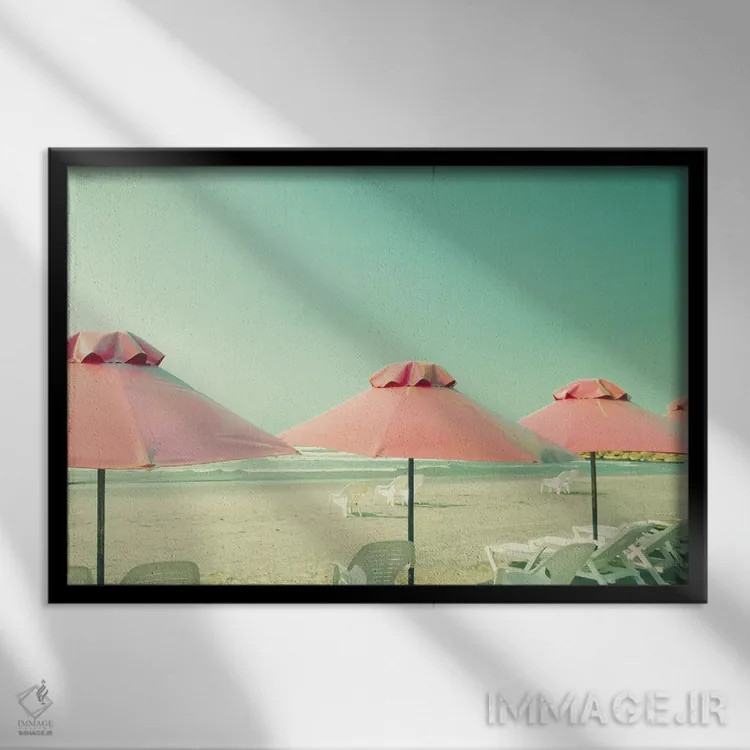 تابلو سه چتر مرجانی اثر کارولین مینت - نمای قابدار مشکی