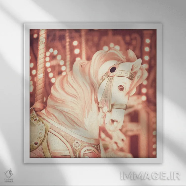 تابلو اسب چرخوفلک کمرنگ اثر کارولین مینت - نمای قابدار سفید
