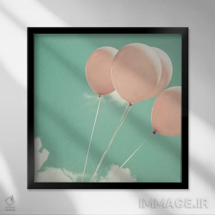 تابلو بادکنکهای صورتی کمرنگ اثر کارولین مینت - نمای قابدار مشکی