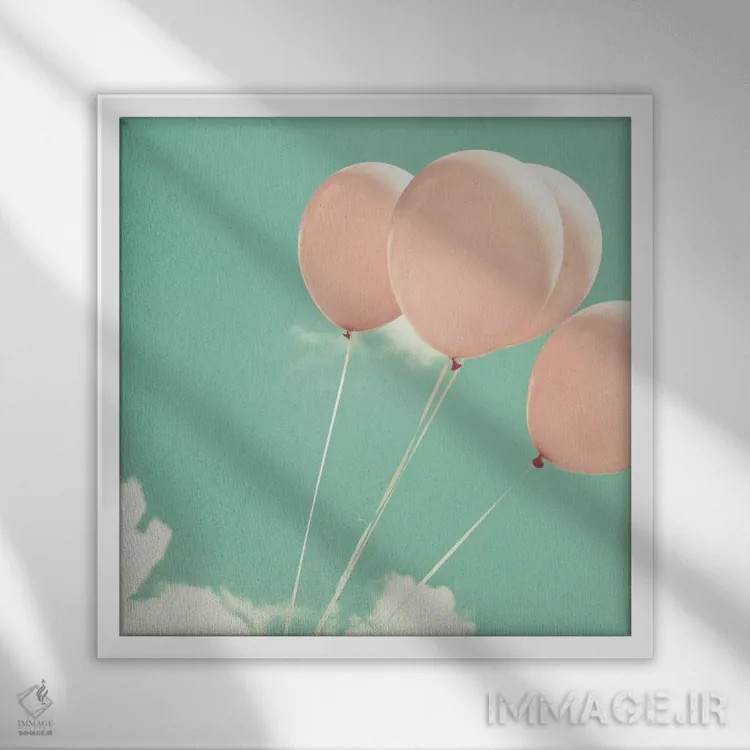 تابلو بادکنکهای صورتی کمرنگ اثر کارولین مینت - نمای قابدار سفید