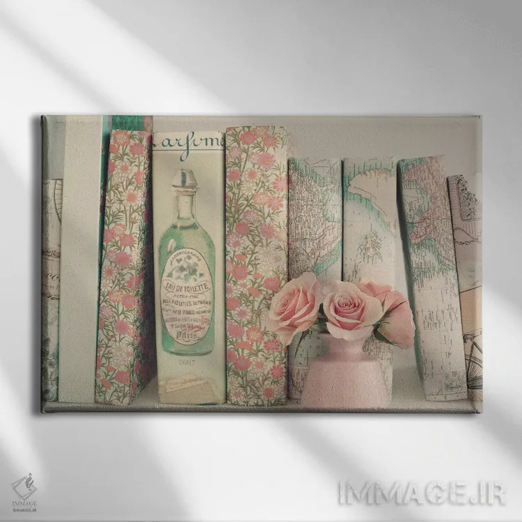 تابلو کتابهای گلدار اثر کارولین مینت - نمای روبهرو روی دیوار