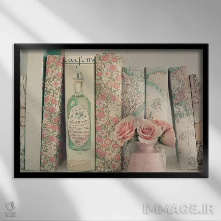 تابلو کتابهای گلدار اثر کارولین مینت - نمای قابدار مشکی