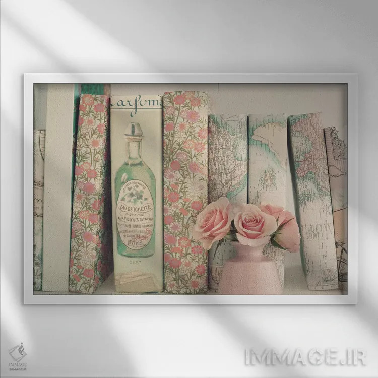 تابلو کتابهای گلدار اثر کارولین مینت - نمای قابدار سفید