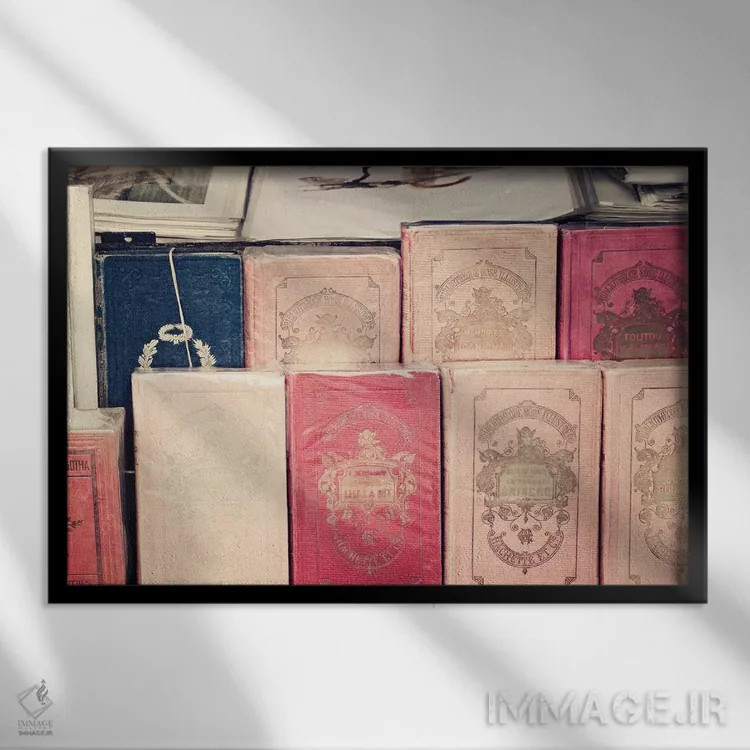 تابلو کتابهای صورتی فرانسوی اثر کارولین مینت - نمای قابدار مشکی