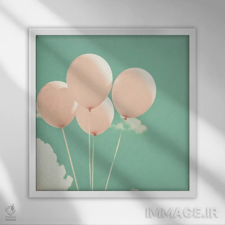 تابلو بادکنکهای شاد در آسمان اثر کارولین مینت - نمای قابدار سفید