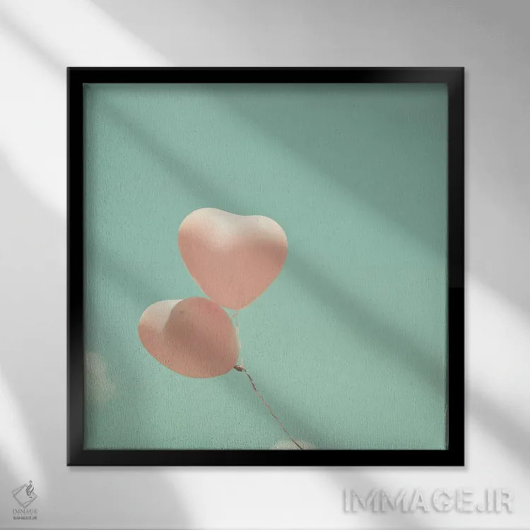 تابلو بادکنکهای قلبی در آسمان اثر کارولین مینت - نمای قابدار مشکی