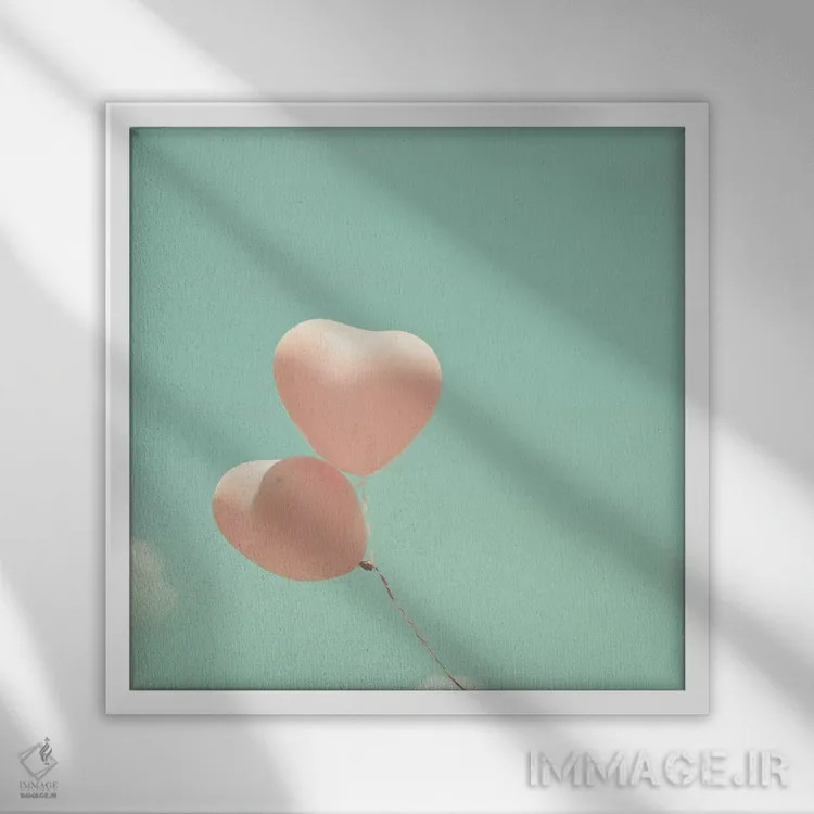 تابلو بادکنکهای قلبی در آسمان اثر کارولین مینت - نمای قابدار سفید