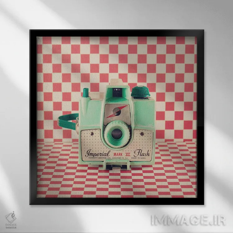 تابلو دوربین رترو نعناعی اثر کارولین مینت - نمای قابدار مشکی