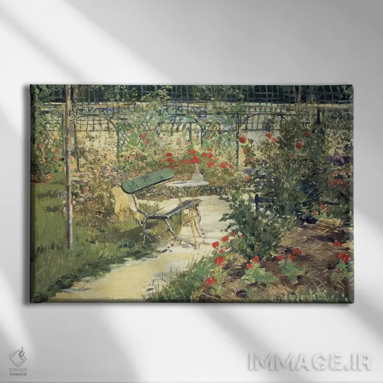 تابلو 1881,نیمکت در باغ ورسای، ۱۸۸۱ اثر ادوارد مانه (نقاش معروف فرانسوی) - نمای روبهرو روی دیوار