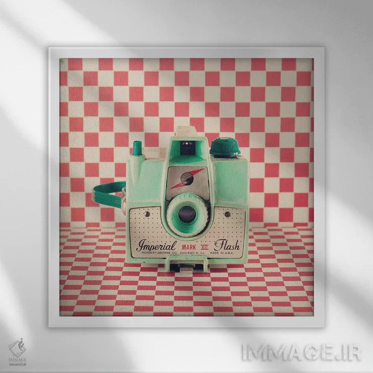 تابلو دوربین رترو نعناعی اثر کارولین مینت - نمای قابدار سفید