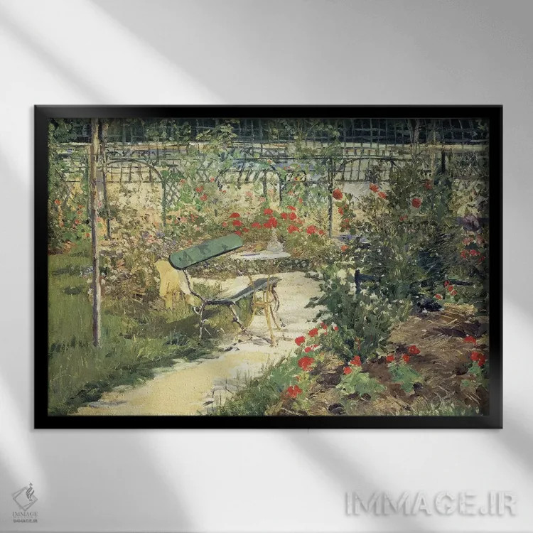 تابلو 1881,نیمکت در باغ ورسای، ۱۸۸۱ اثر ادوارد مانه (نقاش معروف فرانسوی) - نمای قابدار مشکی