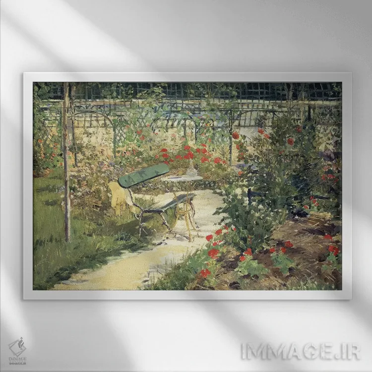 تابلو 1881,نیمکت در باغ ورسای، ۱۸۸۱ اثر ادوارد مانه (نقاش معروف فرانسوی) - نمای قابدار سفید