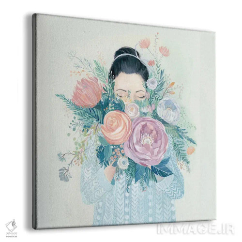 تابلو دختر با دستهگل گلدار اثر کلارا مکآلیستر - نمای پرسپکتیو محصول