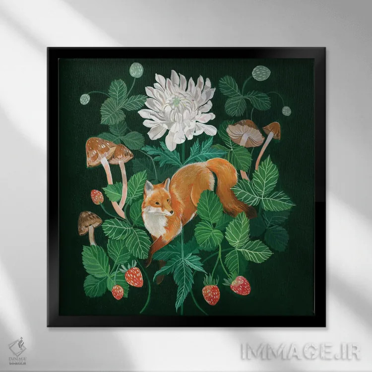 تابلو روباه توتفرنگی اثر کلارا مکآلیستر - نمای قابدار مشکی