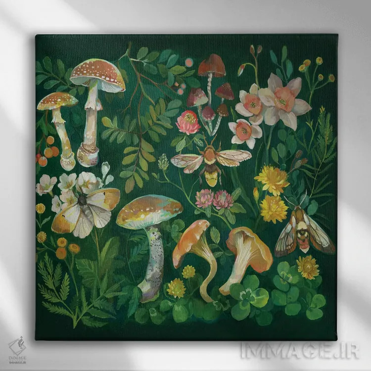 تابلو باغ سبز قارچها اثر کلارا مکآلیستر - نمای روبهرو روی دیوار