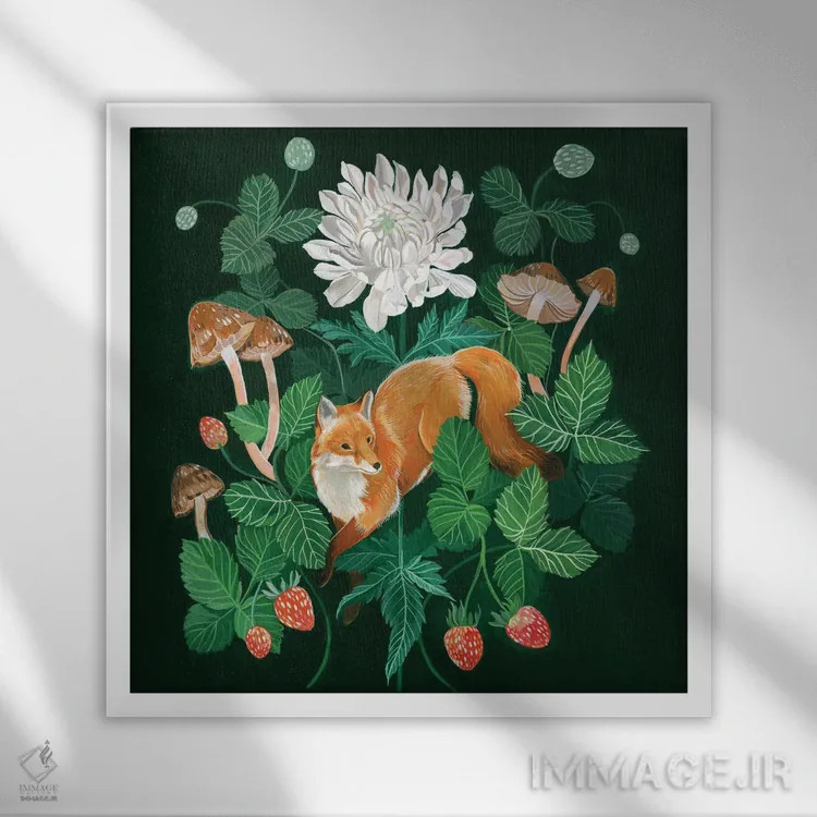 تابلو روباه توتفرنگی اثر کلارا مکآلیستر - نمای قابدار سفید