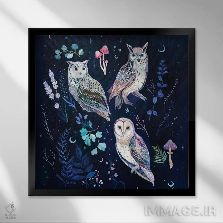 تابلو جغدهای شب اثر کلارا مکآلیستر - نمای قابدار مشکی