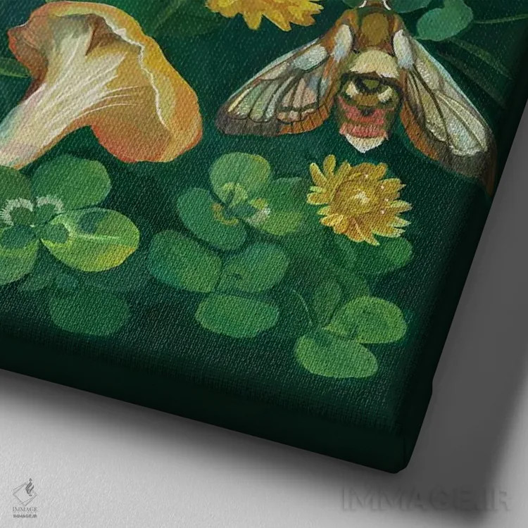 تابلو باغ سبز قارچها اثر کلارا مکآلیستر - نمای نزدیک بافت بوم