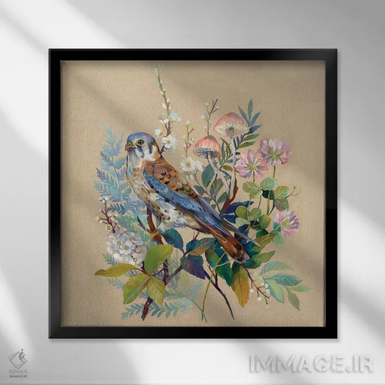 تابلو شاهین گلدار اثر کلارا مکآلیستر - نمای قابدار مشکی