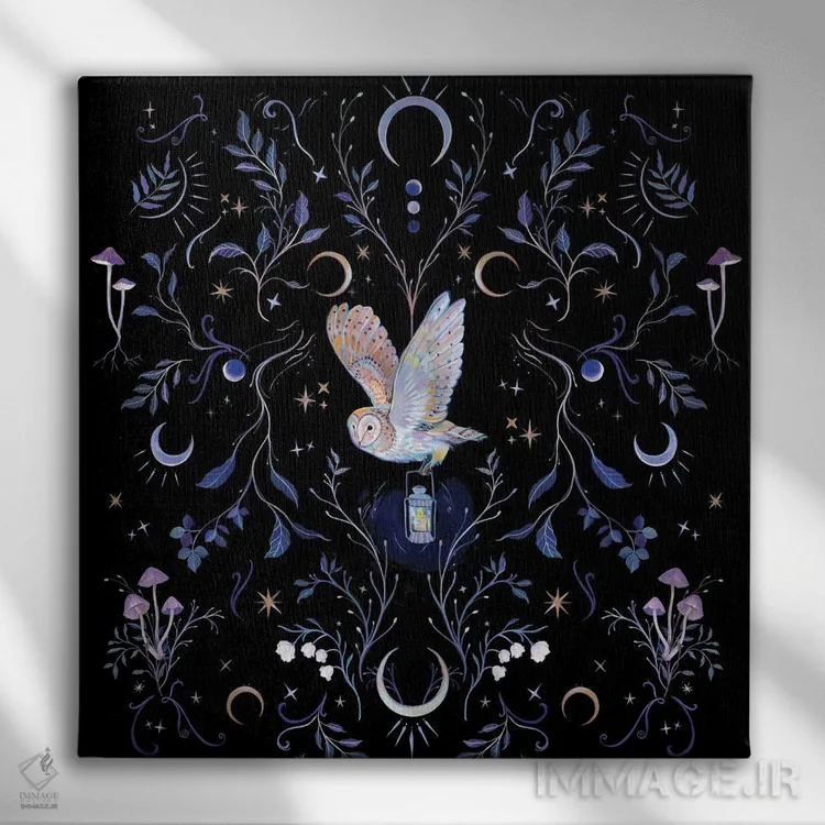 تابلو جغد مهتابی اثر کلارا مکآلیستر - نمای روبهرو روی دیوار