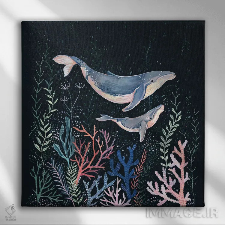 تابلو نهنگها و مرجانها اثر کلارا مکآلیستر - نمای روبهرو روی دیوار