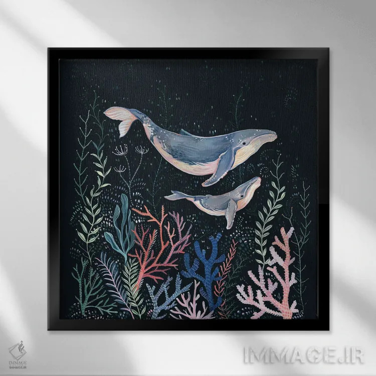 تابلو نهنگها و مرجانها اثر کلارا مکآلیستر - نمای قابدار مشکی
