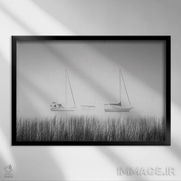 تابلو New York State. Three sailboats, St. Lawrence River, Thousand Islands.,آمریکا، ایالت نیویورک. سه قایق بادبانی در رودخانه سنت لارنس، هزار جزیره اثر کریس موری - نمای قابدار مشکی