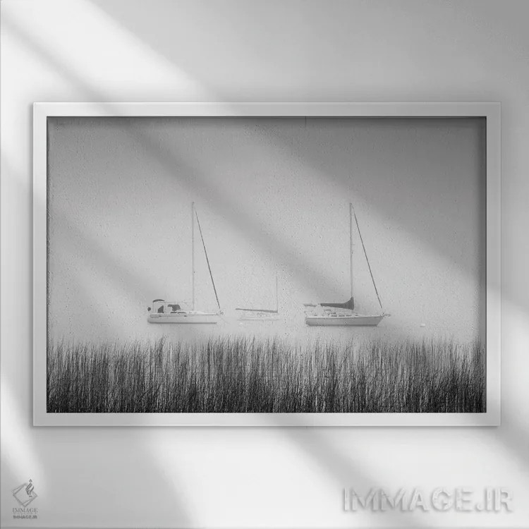 تابلو New York State. Three sailboats, St. Lawrence River, Thousand Islands.,آمریکا، ایالت نیویورک. سه قایق بادبانی در رودخانه سنت لارنس، هزار جزیره اثر کریس موری - نمای قابدار سفید