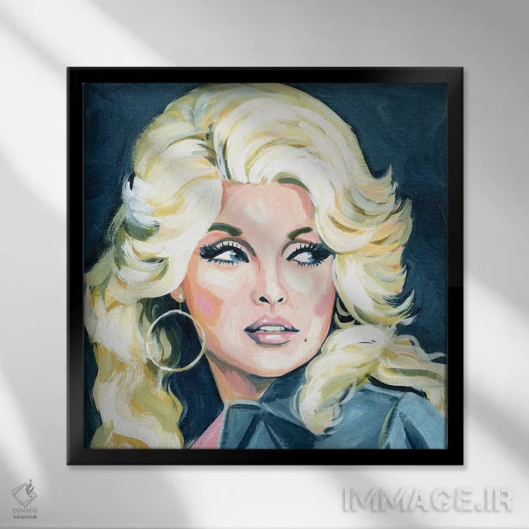 تابلو نگاه کناری دولی پارتون (خواننده آمریکایی) اثر کتی مینگوس - نمای قابدار مشکی