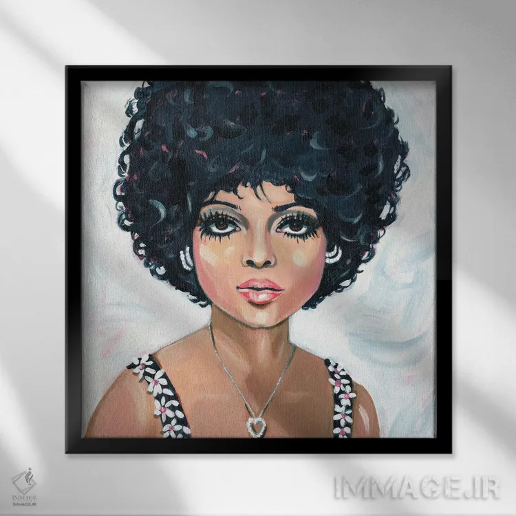تابلو دیانا راس (خواننده آمریکایی) اثر کتی مینگوس - نمای قابدار مشکی