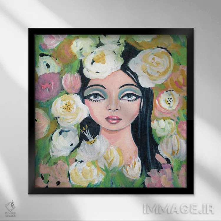 تابلو مزرعه گلها اثر کتی مینگوس - نمای قابدار مشکی