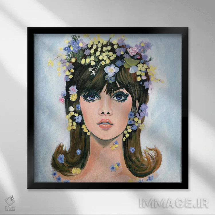 تابلو گلها در موهایش اثر کتی مینگوس - نمای قابدار مشکی