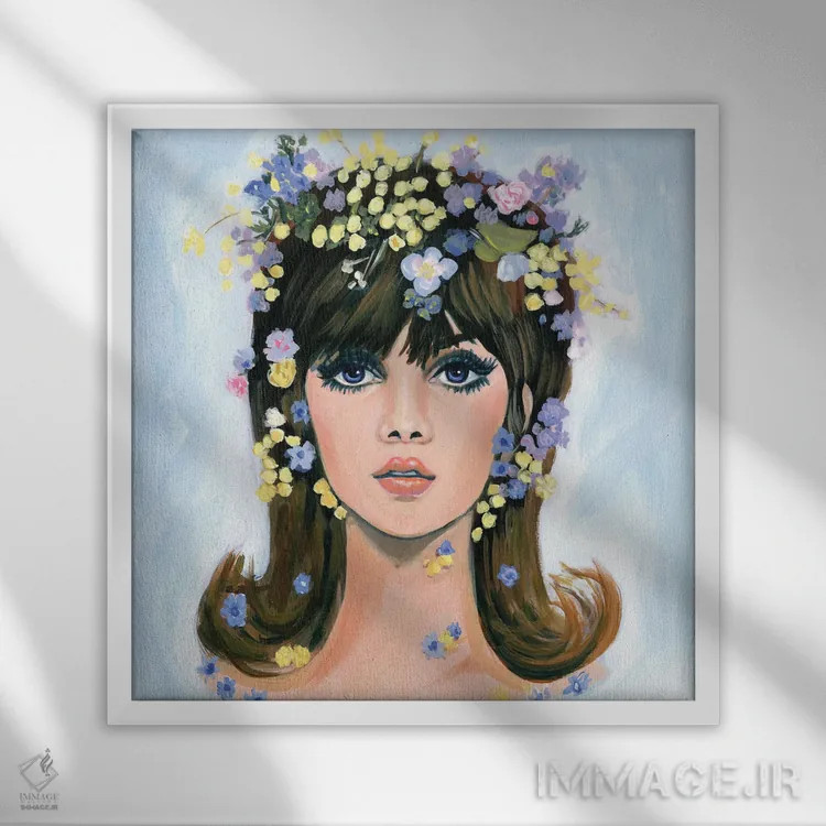 تابلو گلها در موهایش اثر کتی مینگوس - نمای قابدار سفید