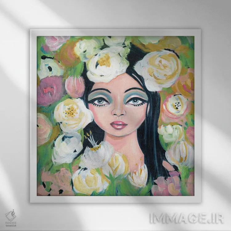 تابلو مزرعه گلها اثر کتی مینگوس - نمای قابدار سفید