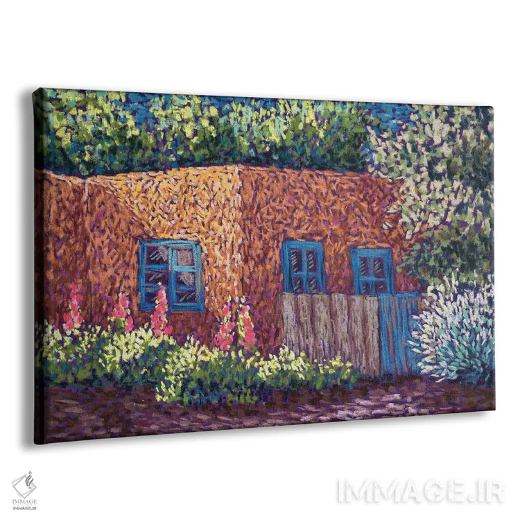 تابلو خانه گلی با پنجرههای آبی (آدوبی) اثر کندی مایر - نمای پرسپکتیو محصول