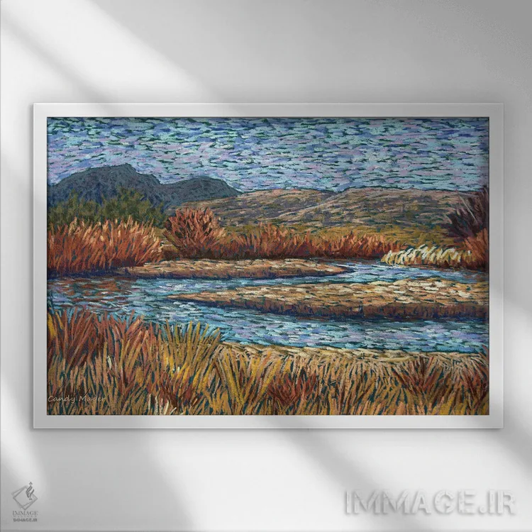 تابلو پاییز کنار رودخانه اثر کندی مایر - نمای قابدار سفید