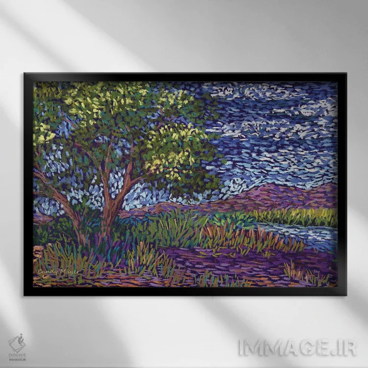 تابلو سایه کنار رودخانه اثر کندی مایر - نمای قابدار مشکی