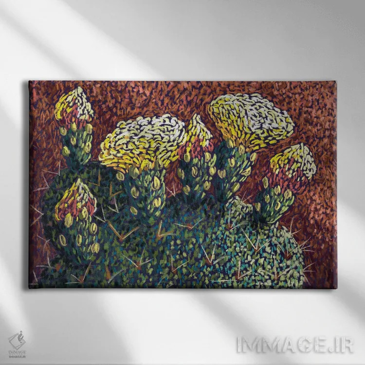 تابلو گلها و غنچههای انجیر خارگی اثر کندی مایر - نمای روبهرو روی دیوار