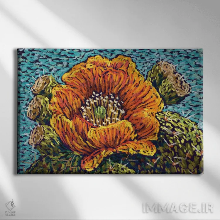 تابلو گل نارنجی کاکتوس اثر کندی مایر - نمای روبهرو روی دیوار